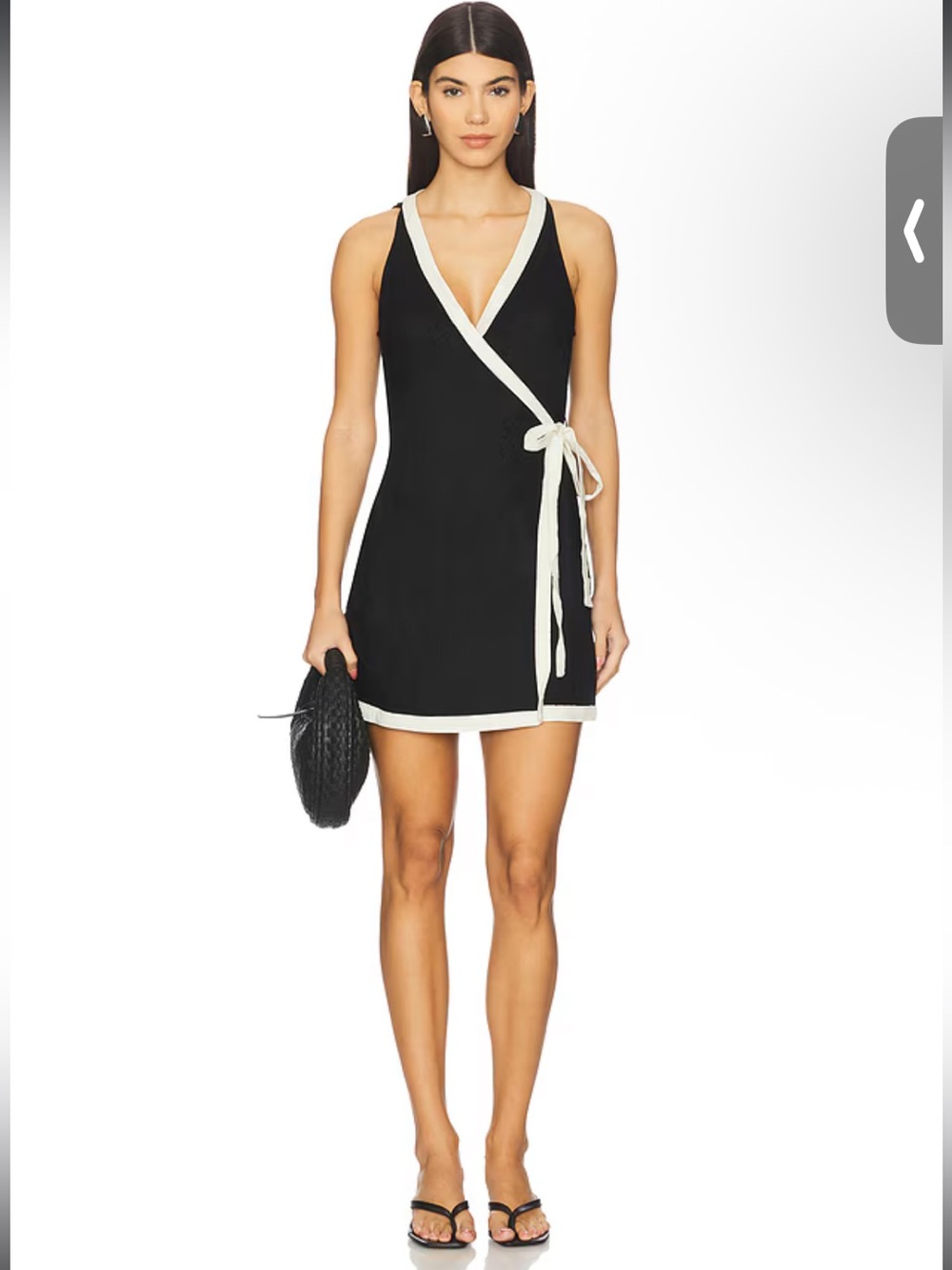 Seafolly Linen Blend Mini Wrap Black Dress, Size L
